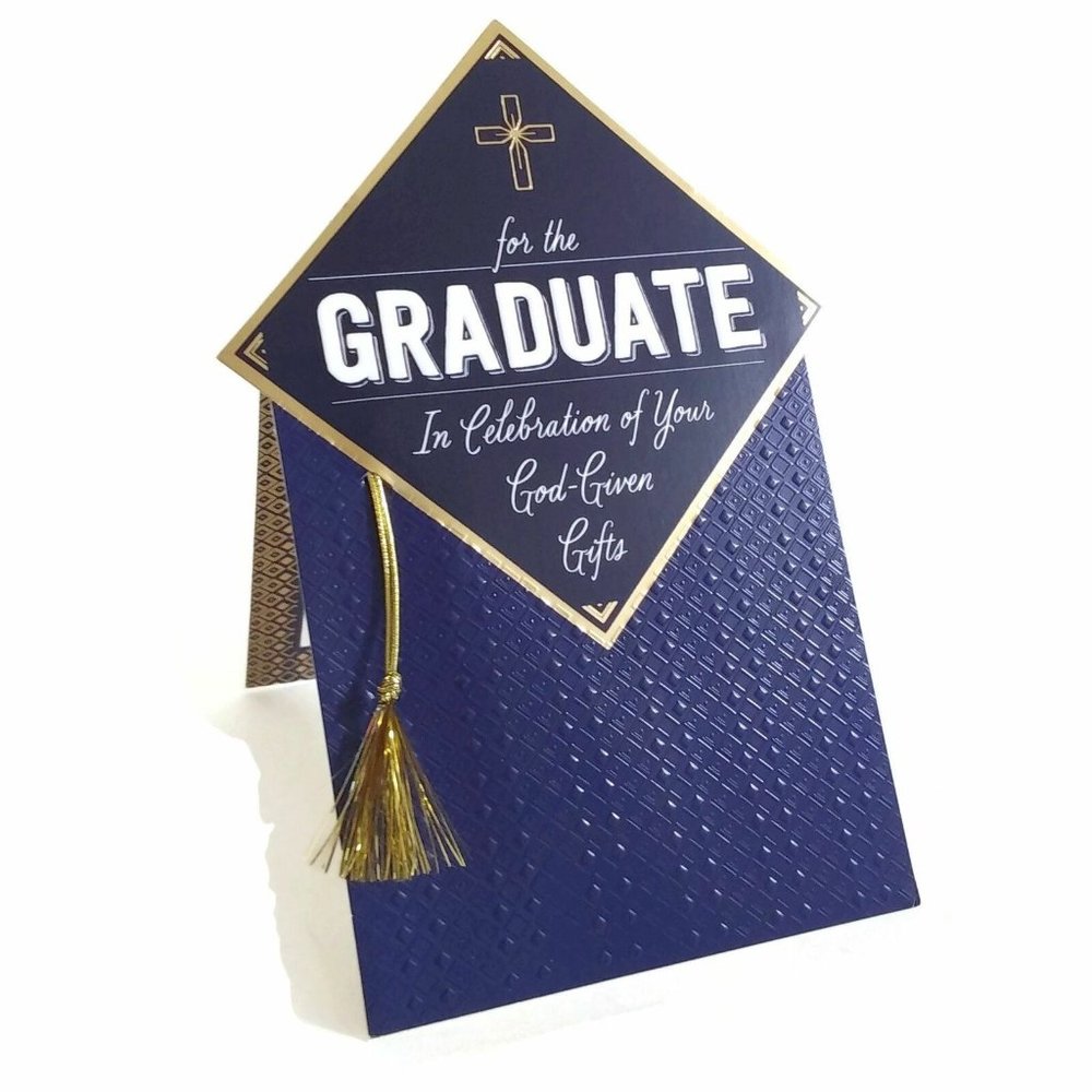 Graduation Greeting Card God-Given Gifts Wishes Embossed W/Gold Tassel Blue Gift